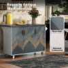 Retro Mountain Wood 47"D Kitchen Island with Drop Leaf, Farmhouse Kitchen Island on Wheels with Internal Storage Rack, Rolling Kitchen Cart with Towel