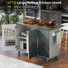 Retro Mountain Wood 47"D Kitchen Island with Drop Leaf, Farmhouse Kitchen Island on Wheels with Internal Storage Rack, Rolling Kitchen Cart with Towel