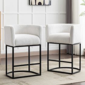 Modern Bar Stools Set of 2, 27.5" Counter Height Stools with Barrel Back and Arms, Upholstered Seat Cushion Linen Modern Kitchen Island Chair with Bla