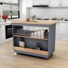 Rolling Kitchen Island with Storage, Two-sided Kitchen island Cart on Wheels with Wood Top, Wine and Spice Rack, Large Kitchen Cart with 2 Drawers, 3