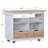 Rolling Kitchen Island with Storage, Two-sided Kitchen island Cart on Wheels with RubberWood Top,Wine and Spice Rack, Large Kitchen Cart with 2 Drawer