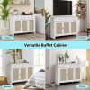 Tilt Out Trash Cabinet, Rattan Kitchen Trash Can Cabinet with 3 Drawers and 2 Doors, Wooden Freestanding Storage Cabinet with Adjustable Shelf for Kit