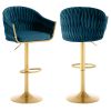 Bar Stools Set of 2,Counter Height Bar Stools,Velvet Swivel Bar Stool for Kitchen Island,Bar Pub Navy Blue