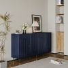 Modern Blue Lacquered 4 Door Wooden Cabinet Sideboard Buffet Server Cabinet Storage Cabinet, for Living Room, Entryway, Hallway, Office, Kitchen and D