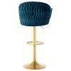 Bar Stools Set of 2,Counter Height Bar Stools,Velvet Swivel Bar Stool for Kitchen Island,Bar Pub Navy Blue