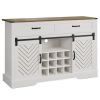 Adjustable Modern Barn Door Bar White Sideboard Storage Liquor Cabinet For Kitchen Dining Living Room