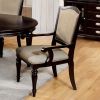 Classic Contemporary Set of 2 Arm Chairs Dark Walnut Pewter Solid wood Chair Padded Leatherette Upholstered Seat Turned Legs Kitchen Dining Room Furni