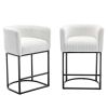 Modern Bar Stools Set of 2, 27.5" Counter Height Stools with Barrel Back and Arms, Upholstered Seat Cushion Linen Modern Kitchen Island Chair with Bla
