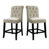 Dining Room Furniture Rustic Style Set of 2 Counter Height Chairs Beige Chenille Fabric Upholstered Tufted Kitchen Breakfast