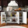 Retro Mountain Wood 47"D Kitchen Island with Drop Leaf, Farmhouse Kitchen Island on Wheels with Internal Storage Rack, Rolling Kitchen Cart with Towel