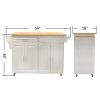 Kitchen Island & Kitchen Cart, Mobile Kitchen Island, Rubber Wood Top, Big & Adjustable Shelf Inside Cabinet for Different Utensils, Luxury Design Fit