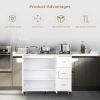 Kitchen Island & Kitchen Cart, Mobile Kitchen Island with Extensible Rubber Wood Table Top,adjustable Shelf Inside Cabinet,3 Big Drawers, with Spice R