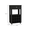 39" H black bar- coffee cart, Kitchen or living room cabinet storage, with 12 bottle racks, a central shelf with 1 Cup holders, 1 drawer ideal for sto