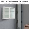 Retro Style Haze Double Glass Door Wall Cabinet With Detachable Shelves for Office, Dining Room,Living Room, Kitchen and Bathroom White Color