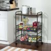 3-Tier Rolling Kitchen Storage Cart with Wood Shelf and Pull-Out Baskets, Black/Walnut