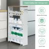 4 Tiers Rolling Slim Storage Kitchen Organizer Cart with Handle