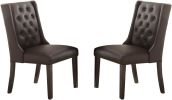 Modern Faux Leather Espresso Tufted Set of 2 Chairs Dining Seat Chair Birch veneer MDF Kitchen Dining Room