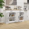 55.91" Large Farmhouse Buffet Cabinet Storage Sideboard with 2 Drawers and 4 Doors for Dining Living Room Kitchen Cupboard-White