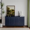 Modern Blue Lacquered 4 Door Wooden Cabinet Sideboard Buffet Server Cabinet Storage Cabinet, for Living Room, Entryway, Hallway, Office, Kitchen and D