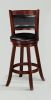 2Pc Beautiful Elegant Upholstered Swivel Chair Stool Rich Black Faux Leather Upholstery Padded Back Kitchen Cherry Finish