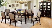 Classic Contemporary Set of 2 Arm Chairs Dark Walnut Pewter Solid wood Chair Padded Leatherette Upholstered Seat Turned Legs Kitchen Dining Room Furni