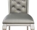 Formal Luxurious Dining Chairs Set of 2 Champagne / Silver Solid Wood High-quality Faux Leather Cushion Button Tufted Side Chairs Kitchen Dining Room