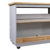 Rolling Kitchen Island with Storage, Two-sided Kitchen island Cart on Wheels with Wood Top, Wine and Spice Rack, Large Kitchen Cart with 2 Drawers, 3