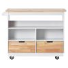 Rolling Kitchen Island with Storage, Two-sided Kitchen island Cart on Wheels with RubberWood Top,Wine and Spice Rack, Large Kitchen Cart with 2 Drawer