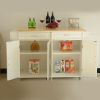 Kitchen Island & Kitchen Cart, Mobile Kitchen Island, Rubber Wood Top, Big & Adjustable Shelf Inside Cabinet for Different Utensils, Luxury Design Fit
