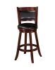 2Pc Beautiful Elegant Upholstered Swivel Chair Stool Rich Black Faux Leather Upholstery Padded Back Kitchen Cherry Finish