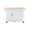 Kitchen Island & Kitchen Cart, Mobile Kitchen Island with Extensible Rubber Wood Table Top,adjustable Shelf Inside Cabinet,3 Big Drawers, with Spice R