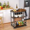 3-Tier Rolling Kitchen Bar Cart with Wine Rack