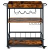 3-Tier Rolling Kitchen Bar Cart with Wine Rack