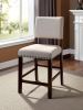 Classic Set of 2pc Counter Height Dining Chairs Ivory Fabric Padded Linen Chairs Upholstered Cushion High Chairs Nailhead Trim Kitchen Dining Room Sol