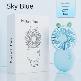 USB mini fan cartoon handheld fan portable desktop charging home electric fan gift (Dimensions: 138*78*28mm, Color: Pocket Generation 6-[Blue]])