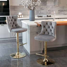 A&A Furniture,Golden Swivel Velvet Barstools Adjusatble Seat Height from 25-33 Inch, Modern Upholstered Bar Stools with Backs Comfortable Tufted for H (Color: as Pic)