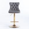 A&A Furniture,Golden Swivel Velvet Barstools Adjusatble Seat Height from 25-33 Inch, Modern Upholstered Bar Stools with Backs Comfortable Tufted for H