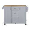 K&K Rolling Kitchen Island with Storage, Kitchen Cart with Rubber Wood Top, 3 Drawer, 2 Slide-Out Shelf and Internal Storage Rack, Kitchen Island on W