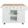 Kitchen Cart with Rubber wood Drop-Leaf Countertop ,Cabinet door internal storage racks,Kitchen Island on 5 Wheels with Storage Cabinet and 3 Drawers
