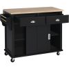 Kitchen Cart with Rubber wood Drop-Leaf Countertop, Concealed sliding barn door adjustable height,Kitchen Island on 4 Wheels with Storage Cabinet and