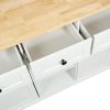 Kitchen Cart with Rubber wood Drop-Leaf Countertop ,Cabinet door internal storage racks,Kitchen Island on 5 Wheels with Storage Cabinet and 3 Drawers