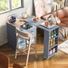 K&K Rolling Kitchen Island With Extended Table, Kitchen Island on Wheels with LED Lights,Power Outlets and 2 Fluted Glass Doors, Kitchen Island with a