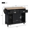 Kitchen Cart with Rubber wood Drop-Leaf Countertop, Concealed sliding barn door adjustable height,Kitchen Island on 4 Wheels with Storage Cabinet and