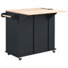 Kitchen Island with Power Outlet,Kitchen Storage Island with Drop Leaf and Rubber Wood,Open Storage and Wine Rack,5 Wheels,with Adjustable Storage for