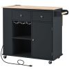 Kitchen Island with Power Outlet,Kitchen Storage Island with Drop Leaf and Rubber Wood,Open Storage and Wine Rack,5 Wheels,with Adjustable Storage for